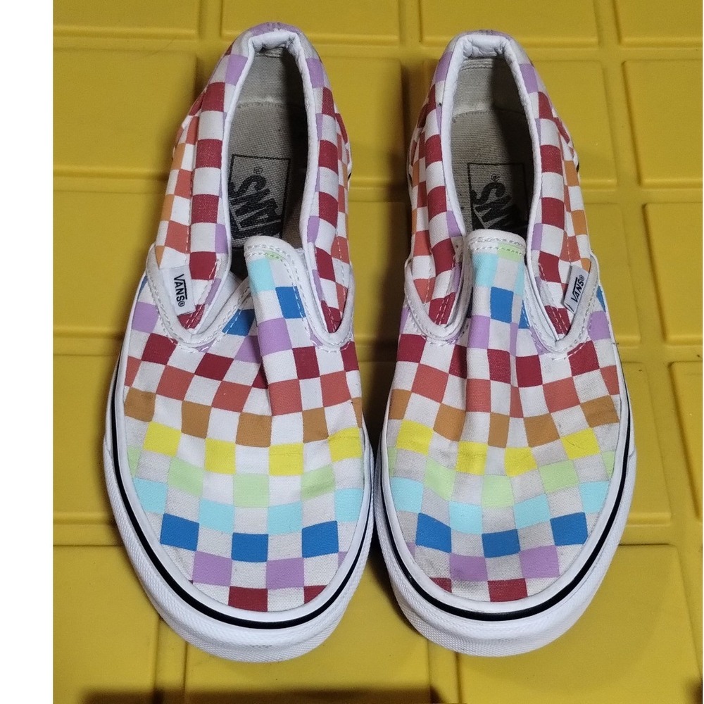 Vans Classic Slip-On Rainbow Checkerboard Sneakers Multicolor Canvas Shoes